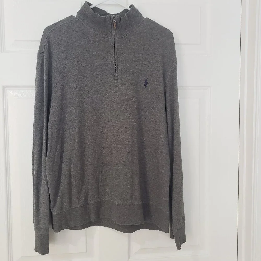 Polo Ralph Lauren Men's 1/4 Zip Pullover Long Sleeve Shirt Gray‎ Size Large